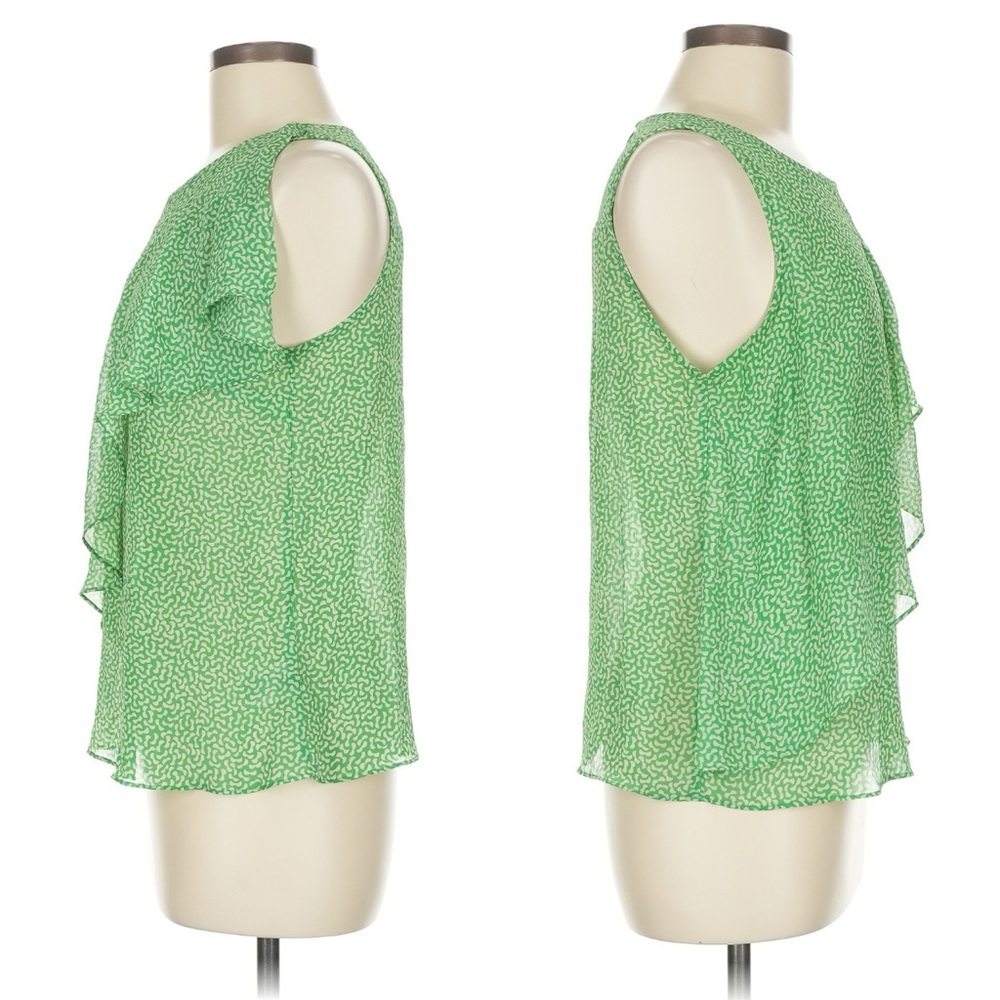 HD in Paris Anthropologie Green Print Asymmetrical Ruffle Sleeveless Top Size 8 - Picture 3 of 9